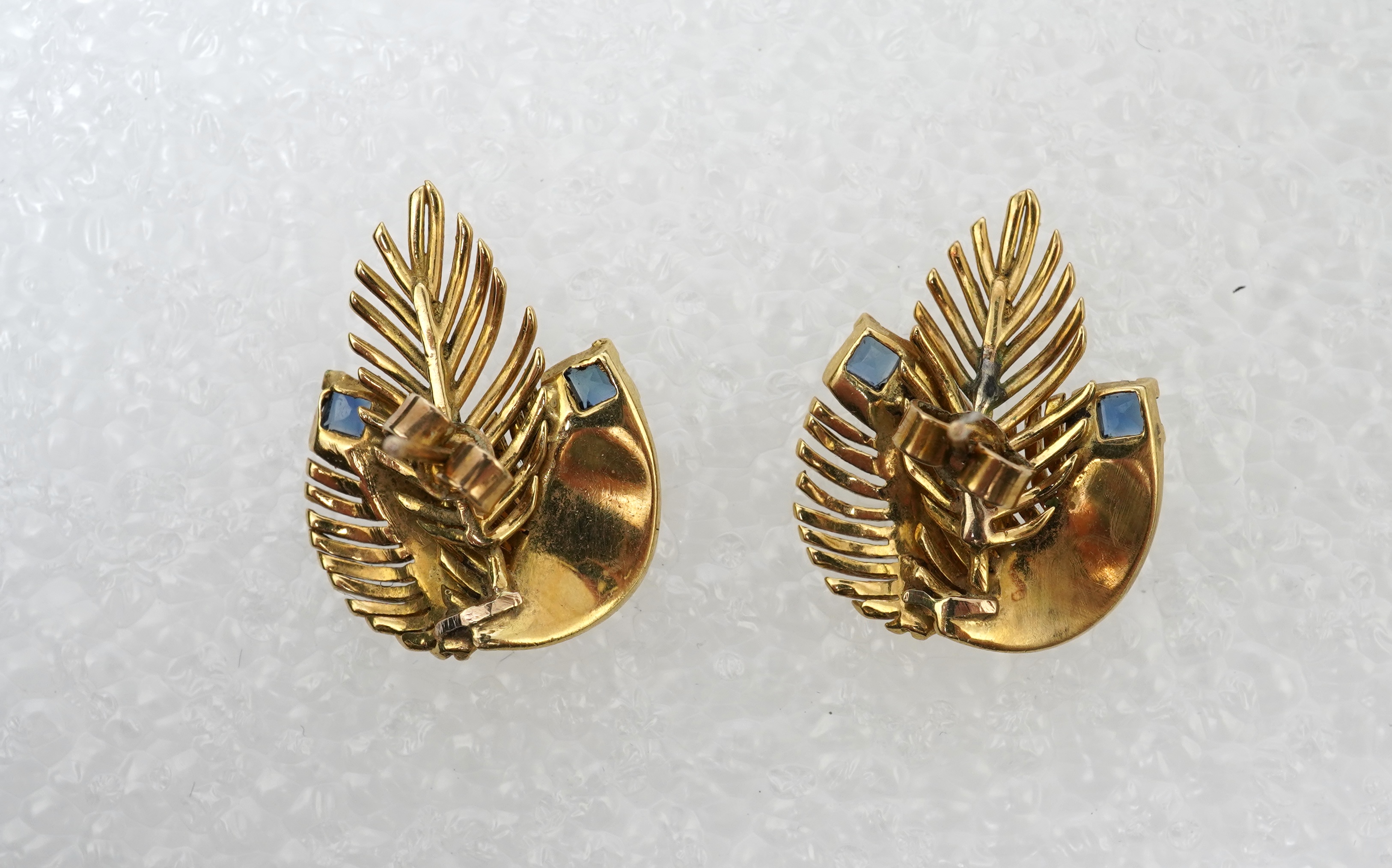 A pair of gold and sapphire earrings, 1950s